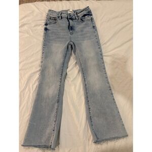 Republic Denim Light Wash Petite High Rise Flare Jeans‎ Raw Hem Blue 4P